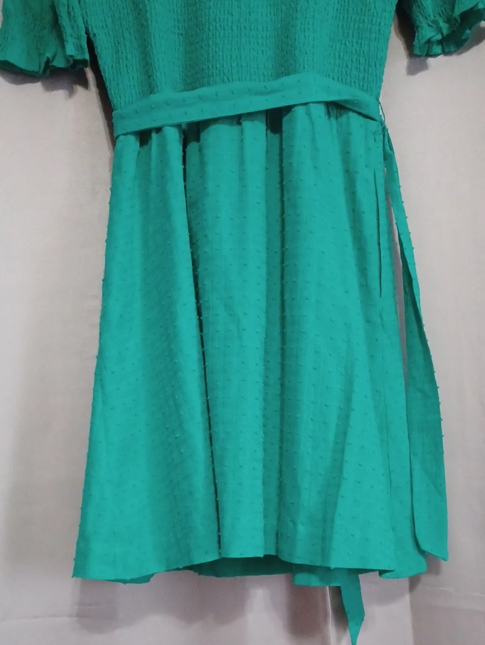 Draper James Green Smocked Puff Sleeve Square Neck Cotton Dress Pockets Size L